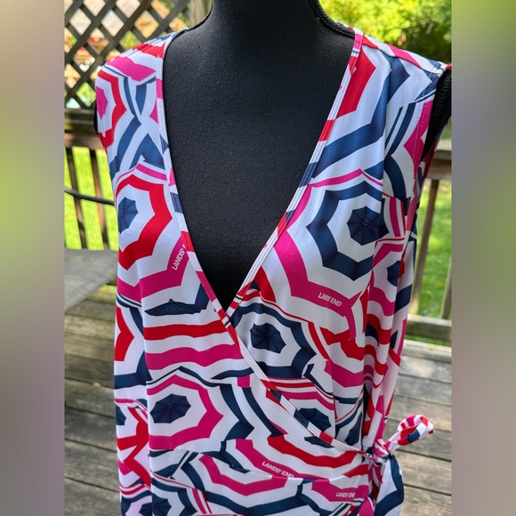 Lands' End Colorful Geometric Dress swimsuit cover up L EUC - Picture 5 of 9